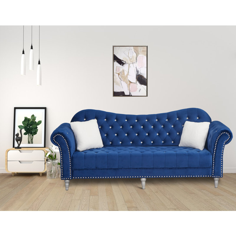 House of Hampton Heder Velvet Rolled Arm Chesterfield Sofa Sofas